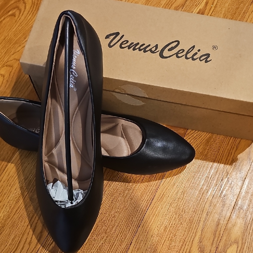 Faux Leather Black Flats